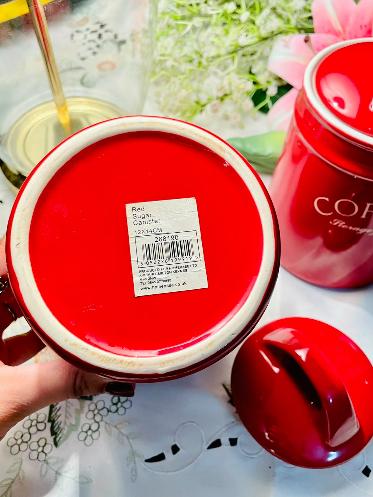 Homebase Red Sugar & Coffee Storage Jars Set of 2, 14cm