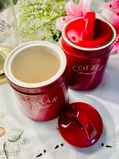 Homebase Red Sugar & Coffee Storage Jars Set of 2, 14cm