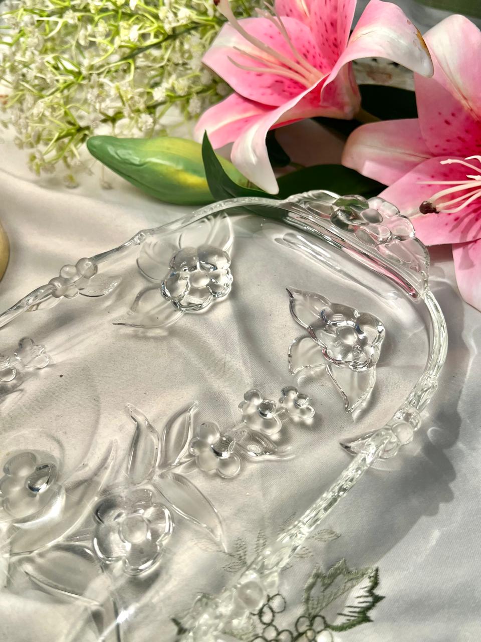 Vintage Floral Crystal large Serving Tray – 15"