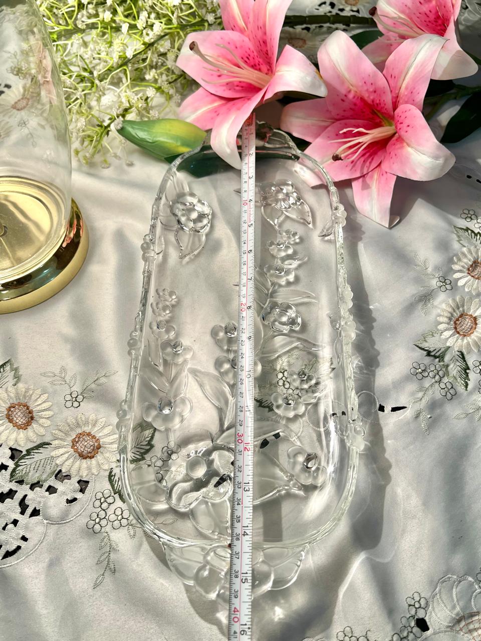 Vintage Floral Crystal large Serving Tray – 15"