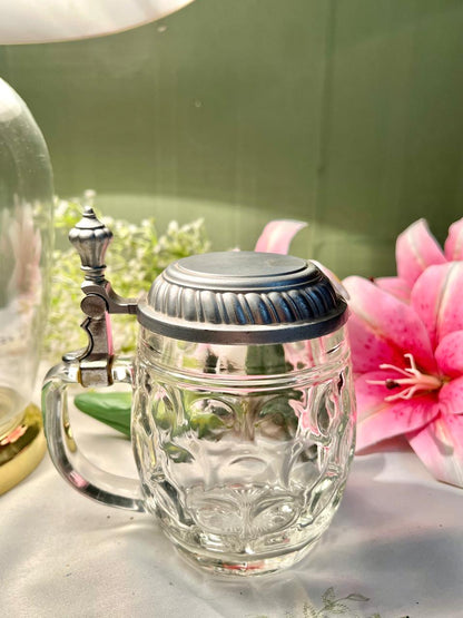 Vintage Crystal Beer Stein with Hinged Metal Lid – 6"