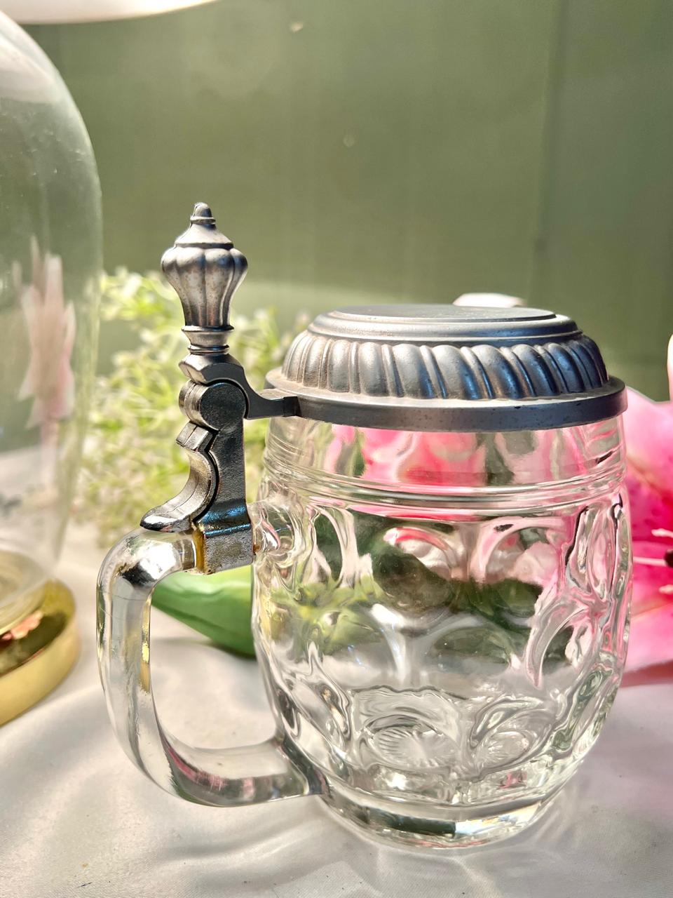 Vintage Crystal Beer Stein with Hinged Metal Lid – 6"