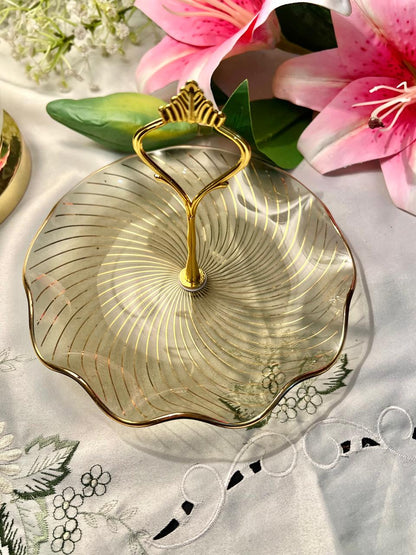 Vintage Gold Handle Crystal Serving Tier Plater – 7"