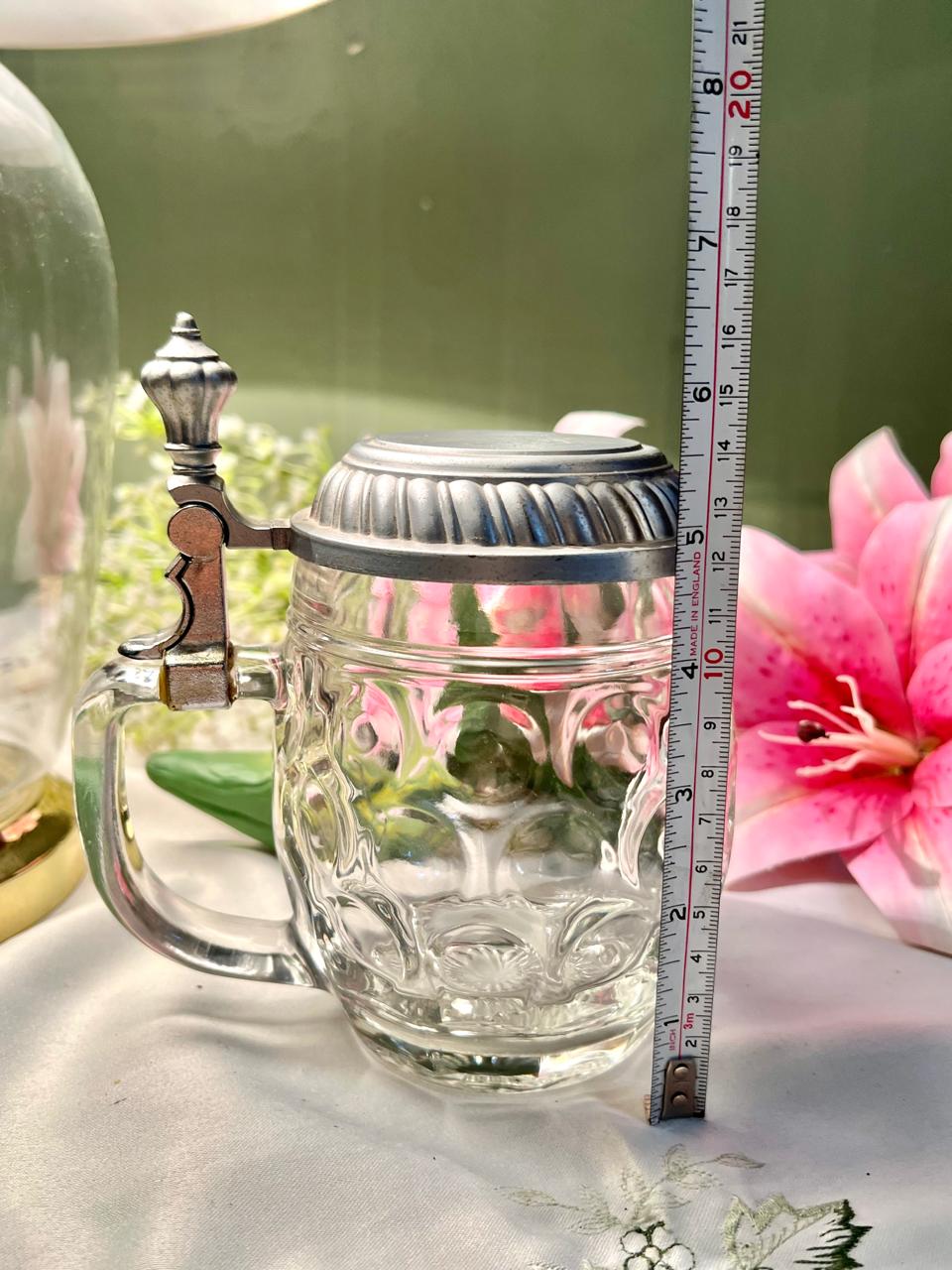 Vintage Crystal Beer Stein with Hinged Metal Lid – 6"