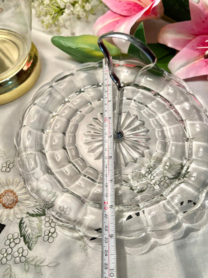 Vintage Crystal Serving Tier Plater  with Silver Metal Handle – 9.5"