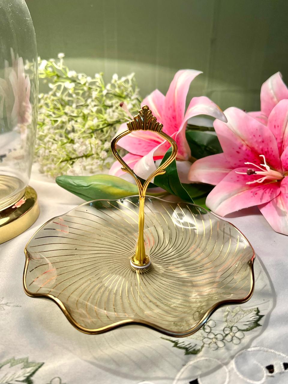 Vintage Gold Handle Crystal Serving Tier Plater – 7"