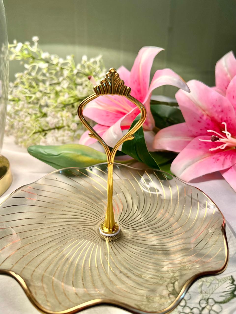 Vintage Gold Handle Crystal Serving Tier Plater – 7"