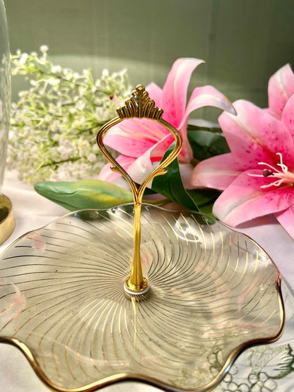 Vintage Gold Handle Crystal Serving Tier Plater – 7"