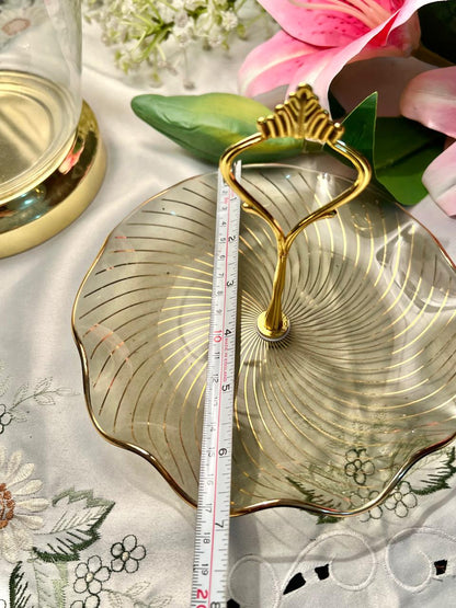 Vintage Gold Handle Crystal Serving Tier Plater – 7"