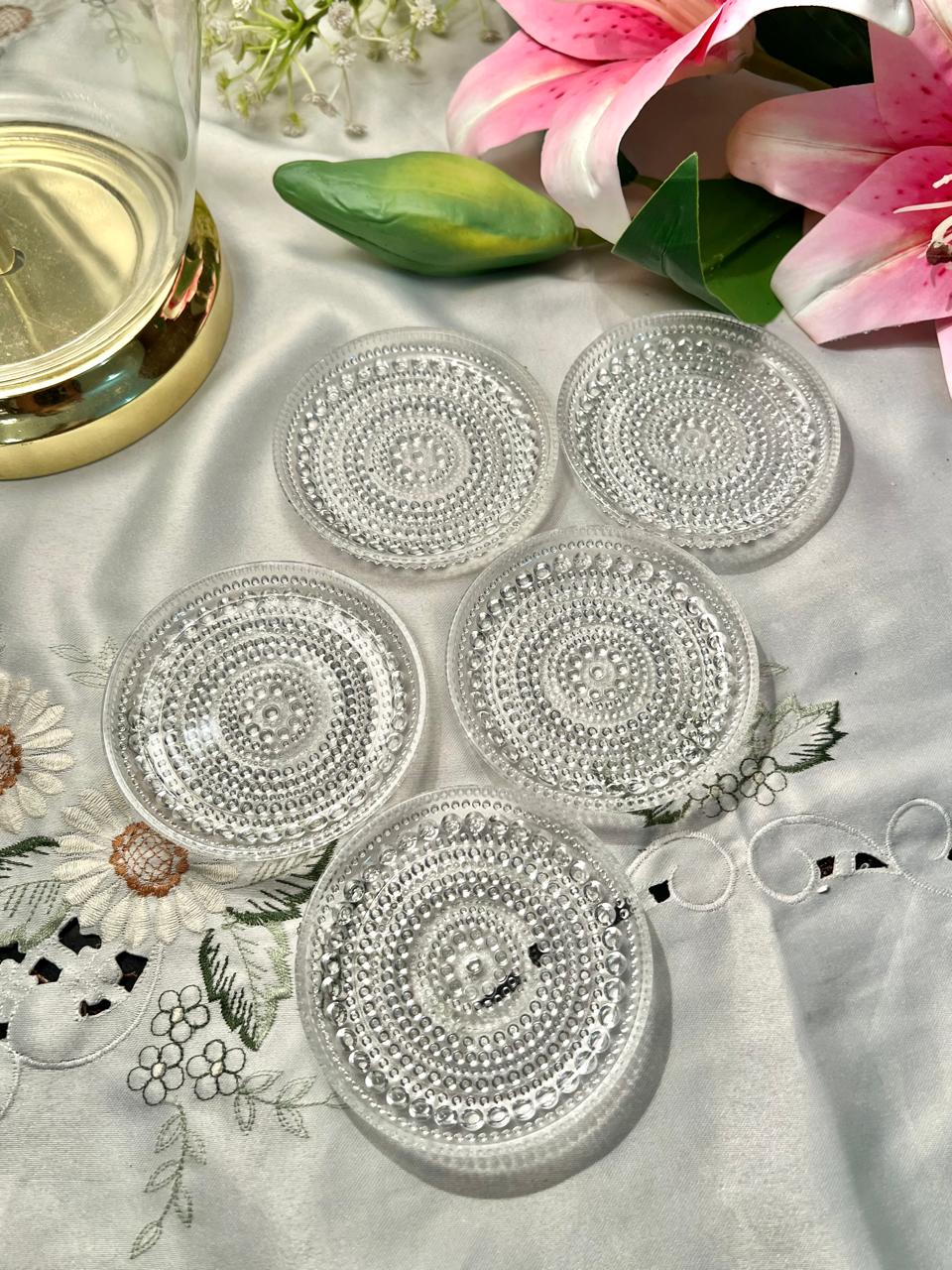 Set of 5 Vintage Bubble Crystal Coasters – 4"