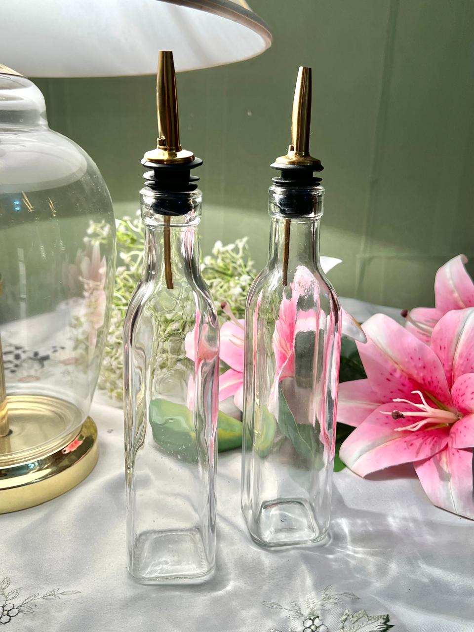 Vintage Crystal Oil & Vinegar Pourer Bottles – Set of 2