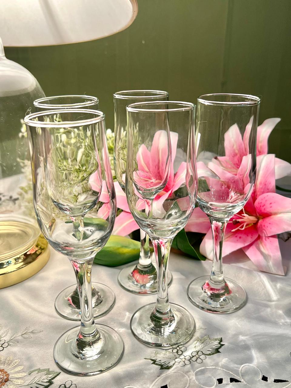 Set of 5 Clear Crystal Champagne Flutes – 8.5 Inch