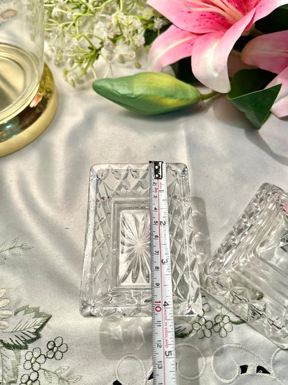 Vintage Rectangular Cut Crystal Trinket Dish with Lid– 4 Inch