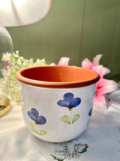 Hand painted Blue Floral Terracotta Planter – 5 Inch