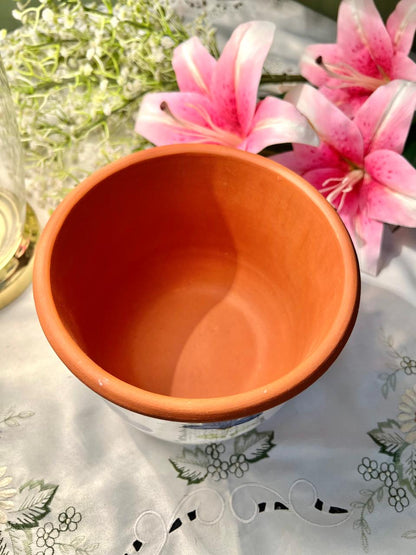 Hand painted Blue Floral Terracotta Planter – 5 Inch