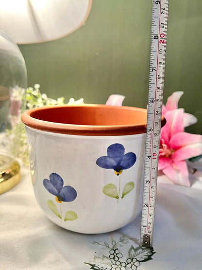 Hand painted Blue Floral Terracotta Planter – 5 Inch