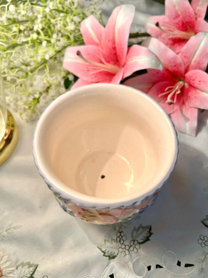 Hand Painted Floral Relief Ceramic Planter – 5 Inch