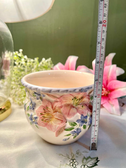Hand Painted Floral Relief Ceramic Planter – 5 Inch