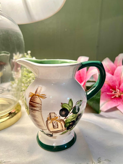 Vintage Hand Painted Olive Design Ceramic Jug – 6 Inch