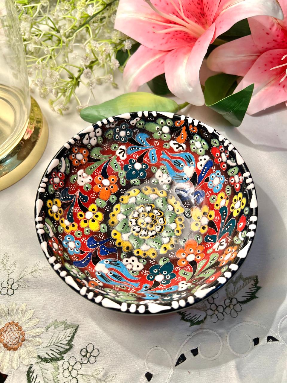 Hand Painted Handmade Turkish  Floral Ceramic  Bowl – 6 Inch