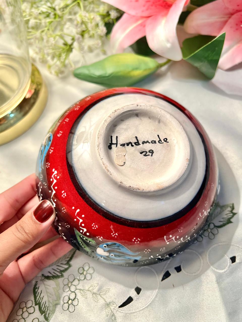Hand Painted Handmade Turkish  Floral Ceramic  Bowl – 6 Inch