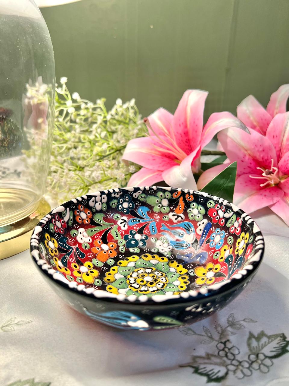 Hand Painted Handmade Turkish  Floral Ceramic  Bowl – 6 Inch