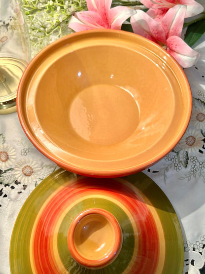 Hand Painted Large Striped Ceramic Tagine Serving Dish – Approx. 12 Inch