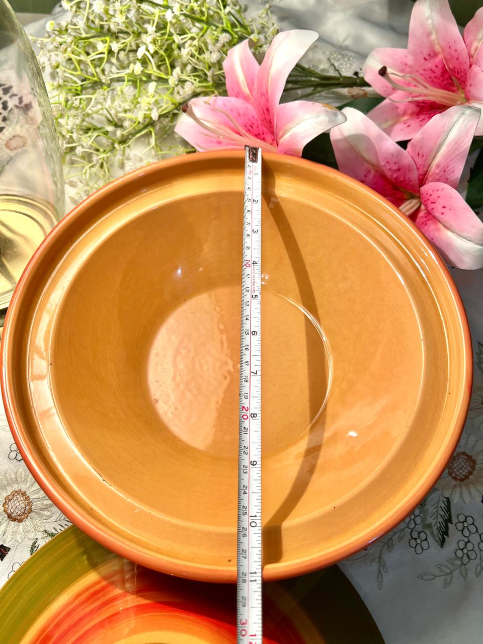 Hand Painted Large Striped Ceramic Tagine Serving Dish – Approx. 12 Inch
