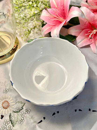 Hand Painting Blue & White Plaid Ceramic Large Serving Bowl – 7 Inch