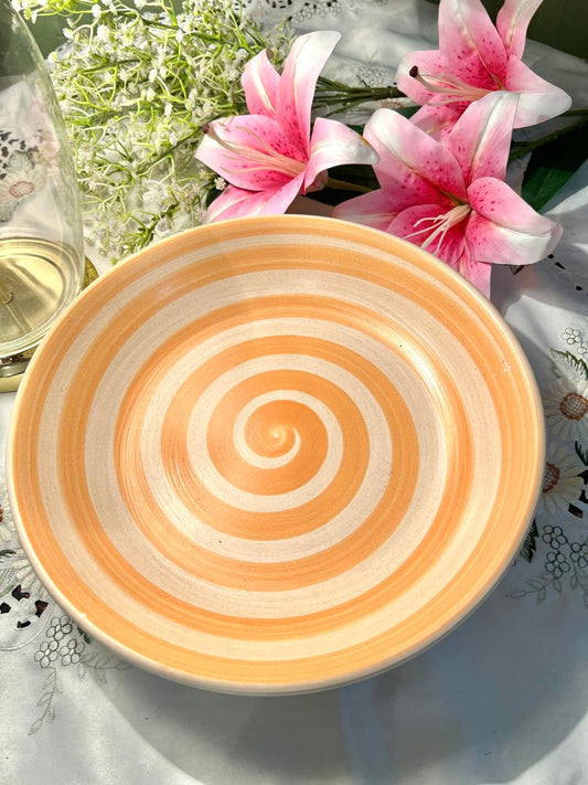 Hand Painted Large Orange Spiral Ceramic Serving pasta Bowl – 11.5 Inch