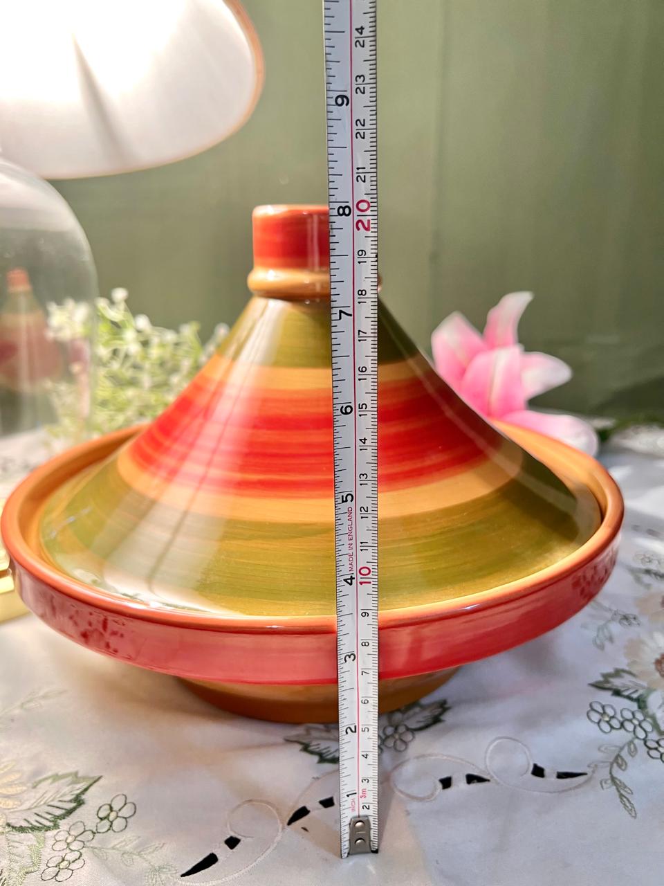 Hand Painted Large Striped Ceramic Tagine Serving Dish – Approx. 12 Inch
