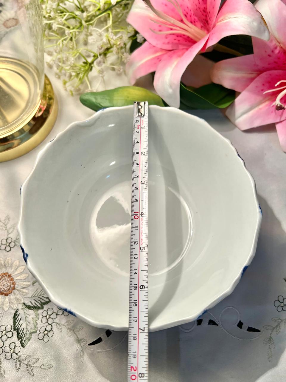 Hand Painting Blue & White Plaid Ceramic Large Serving Bowl – 7 Inch