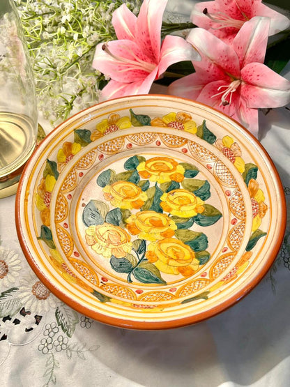 Hand Painted Yellow Floral Ceramic Large Deep Serving Bowl – 10 Inch