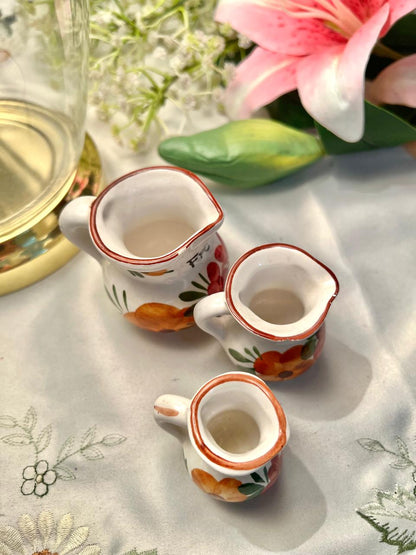 Set of 3 Mini Floral Ceramic Pitchers – Hand-Painted Style