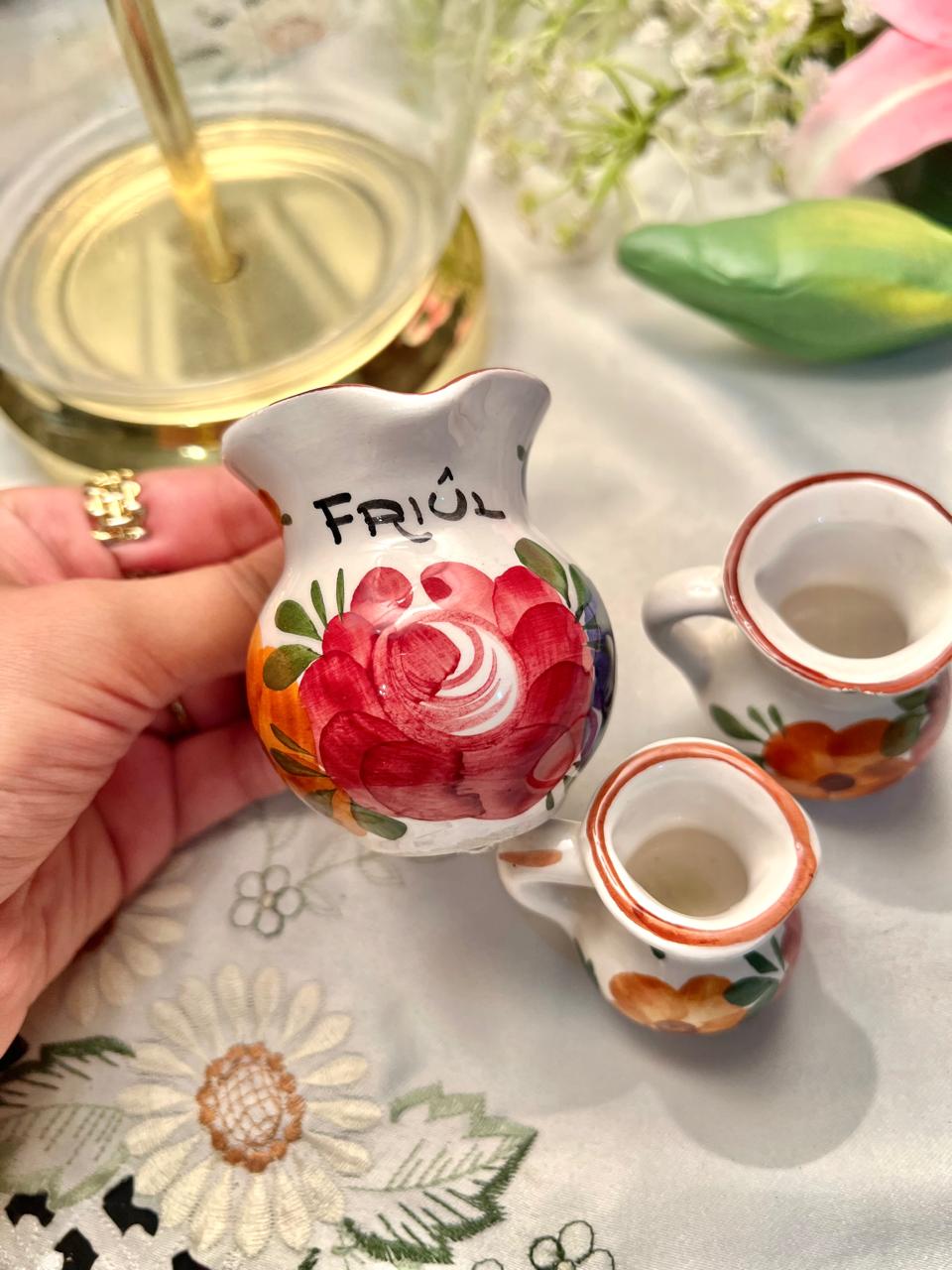Set of 3 Mini Floral Ceramic Pitchers – Hand-Painted Style