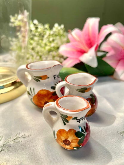 Set of 3 Mini Floral Ceramic Pitchers – Hand-Painted Style