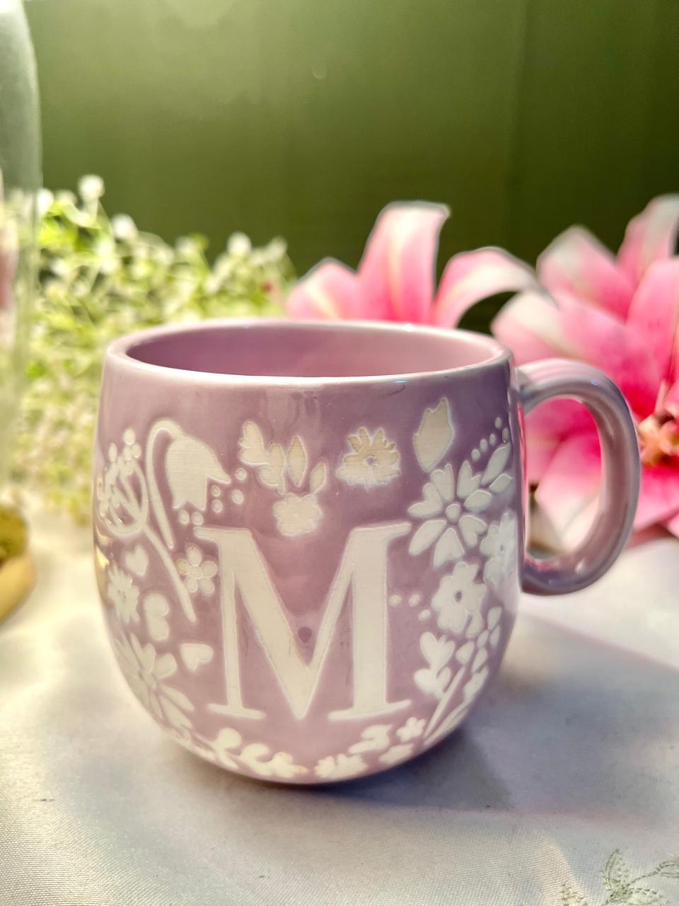 Hand Painted Fox & Ivy Tesco Fine China Floral Initial M Mug Approx. 10cm