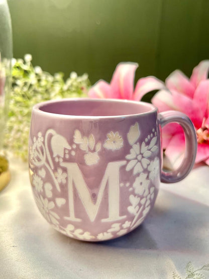 Hand Painted Fox & Ivy Tesco Fine China Floral Initial M Mug Approx. 10cm