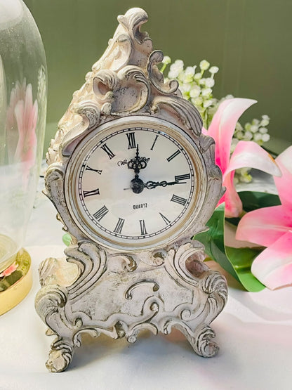 RARE FIND Victorian Ornate Quartz Mantel Clock Cream & Gold Approx. 22cm