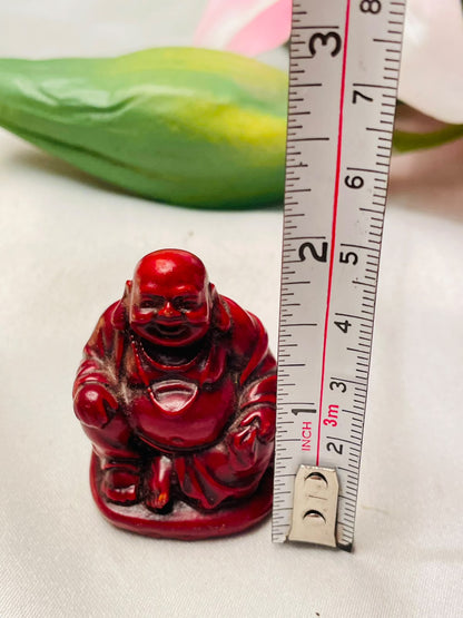 Red Laughing Buddha Miniature Figurine Approx. 5cm ( Rare Finds )