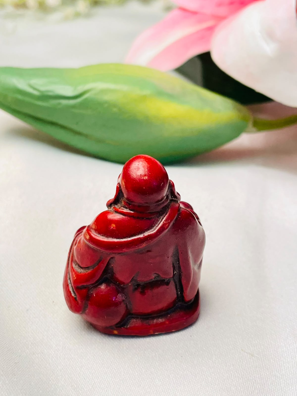 Red Laughing Buddha Miniature Figurine Approx. 5cm ( Rare Finds )