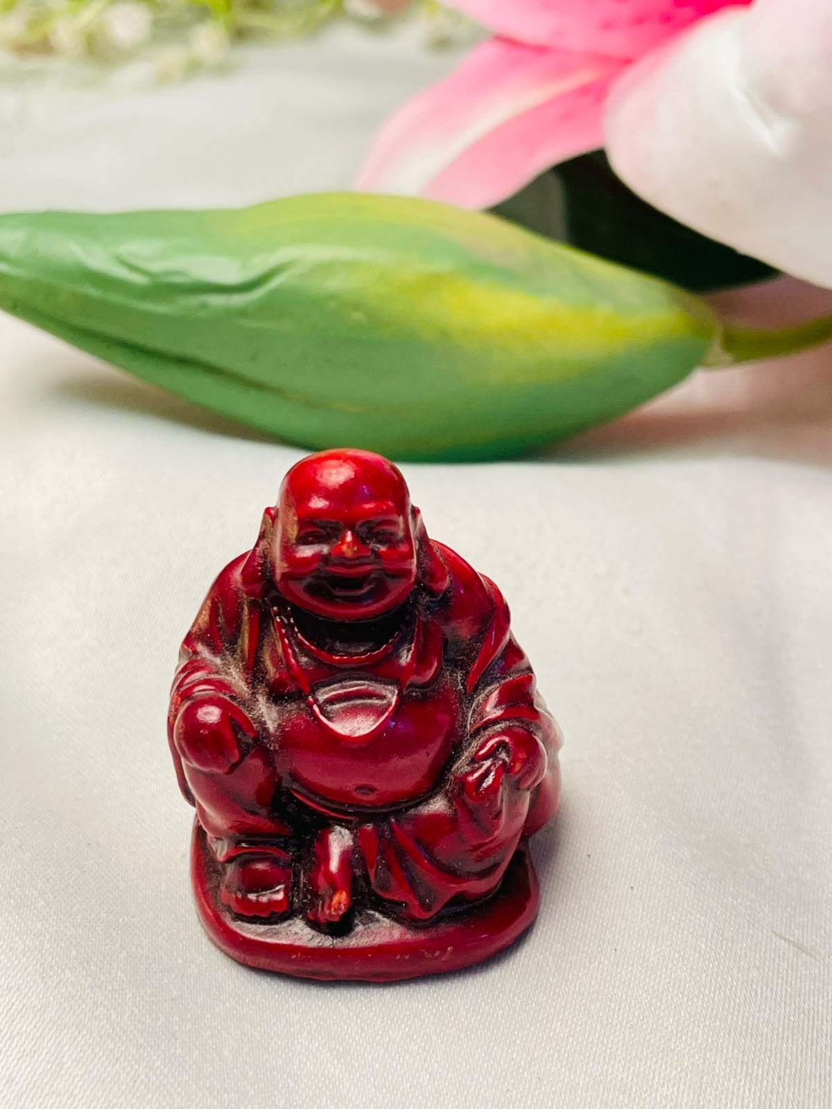 Red Laughing Buddha Miniature Figurine Approx. 5cm ( Rare Finds )