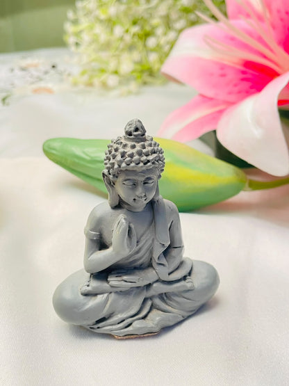 Grey Seated Buddha Miniature Figurine Approx. 6cm