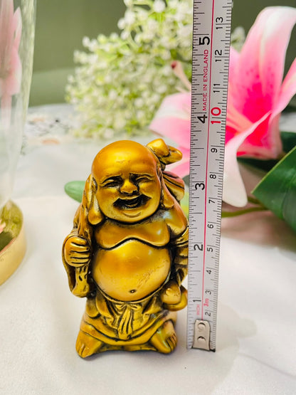 Gold-Tone Laughing Buddha Decorative Figurine Approx. 9cm
