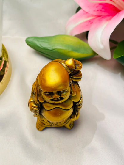 Gold-Tone Laughing Buddha Decorative Figurine Approx. 9cm