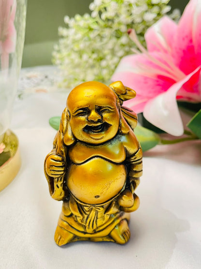 Gold-Tone Laughing Buddha Decorative Figurine Approx. 9cm