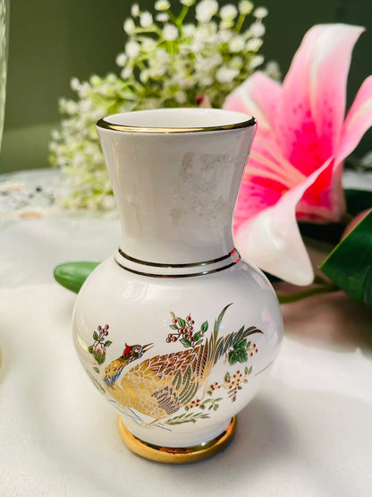 G.S. Presenta Greek 24K Gold Pheasant Ceramic Vase Approx. 11cm