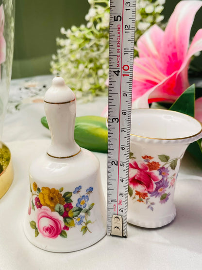 Floral Bone China Bell & Vase Set of 2 Approx. 7–9cm