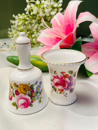 Floral Bone China Bell & Vase Set of 2 Approx. 7–9cm