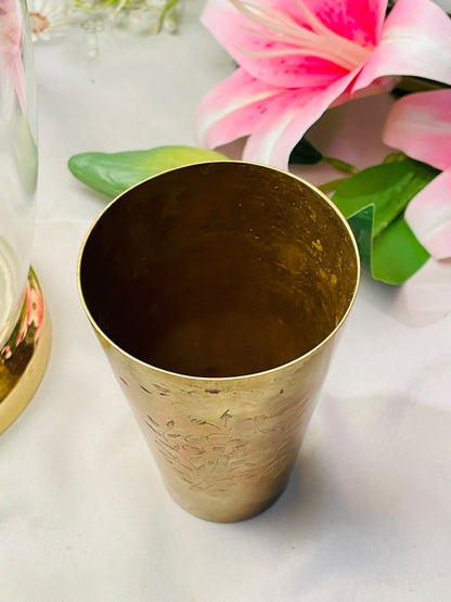 Vintage Brass Floral Tumbler Vase / Brass Glass – 5.5 Inch